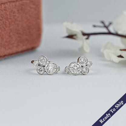 Round Diamond Bezel Set Huggie Hoop Earrings Earrings