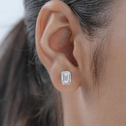 Emerald Diamond Bezel Set Stud Earrings Earrings