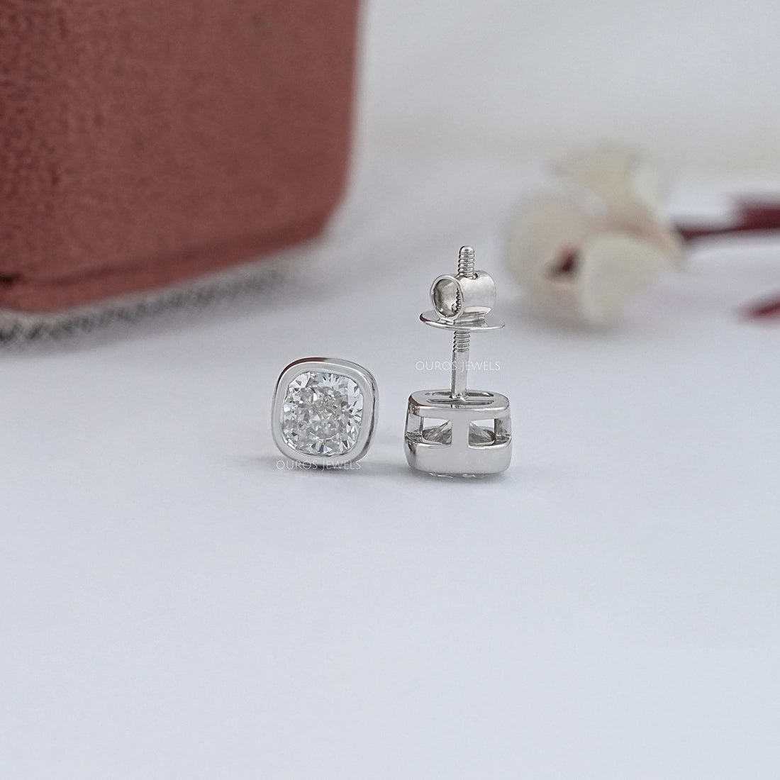 Square Cushion Lab Diamond Bezel Stud Earrings Earrings
