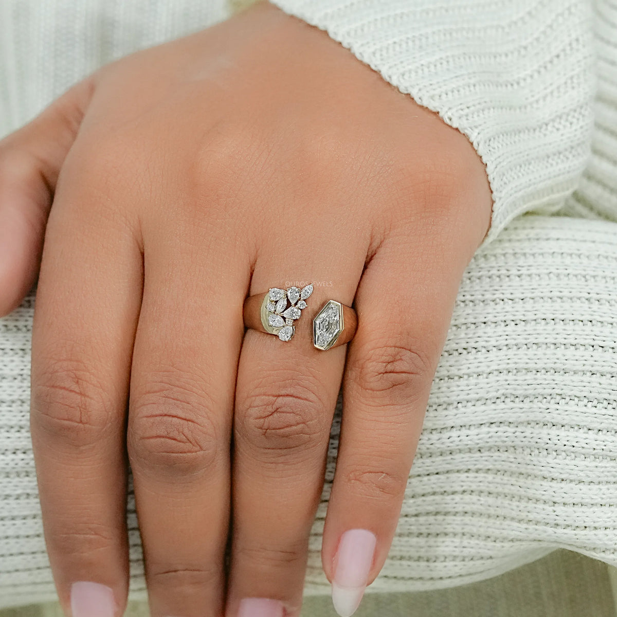 Lozenge Cut Bezel Cluster Wide Open Ring