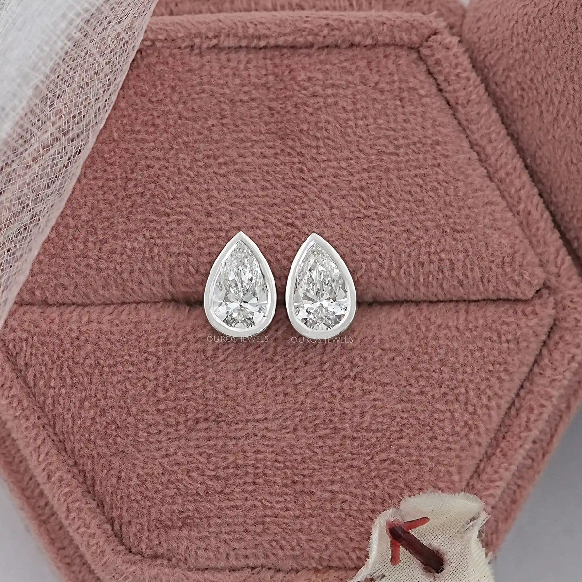 Bezel Set Pear Lab Diamond Stud Earrings Earrings