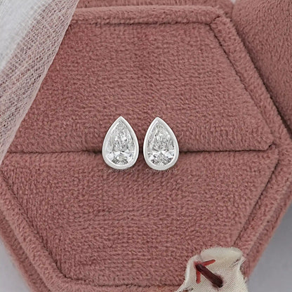 Bezel Set Pear Lab Diamond Stud Earrings Earrings