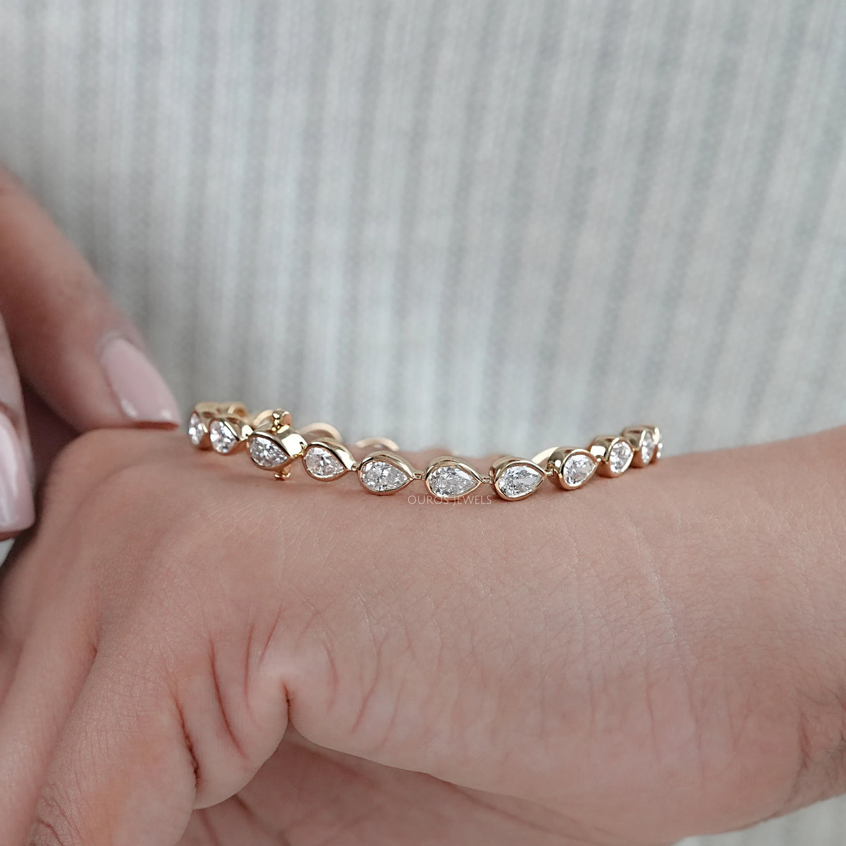 Bezel Set Pear Cut East West Set Tennis Bracelet Bracelet