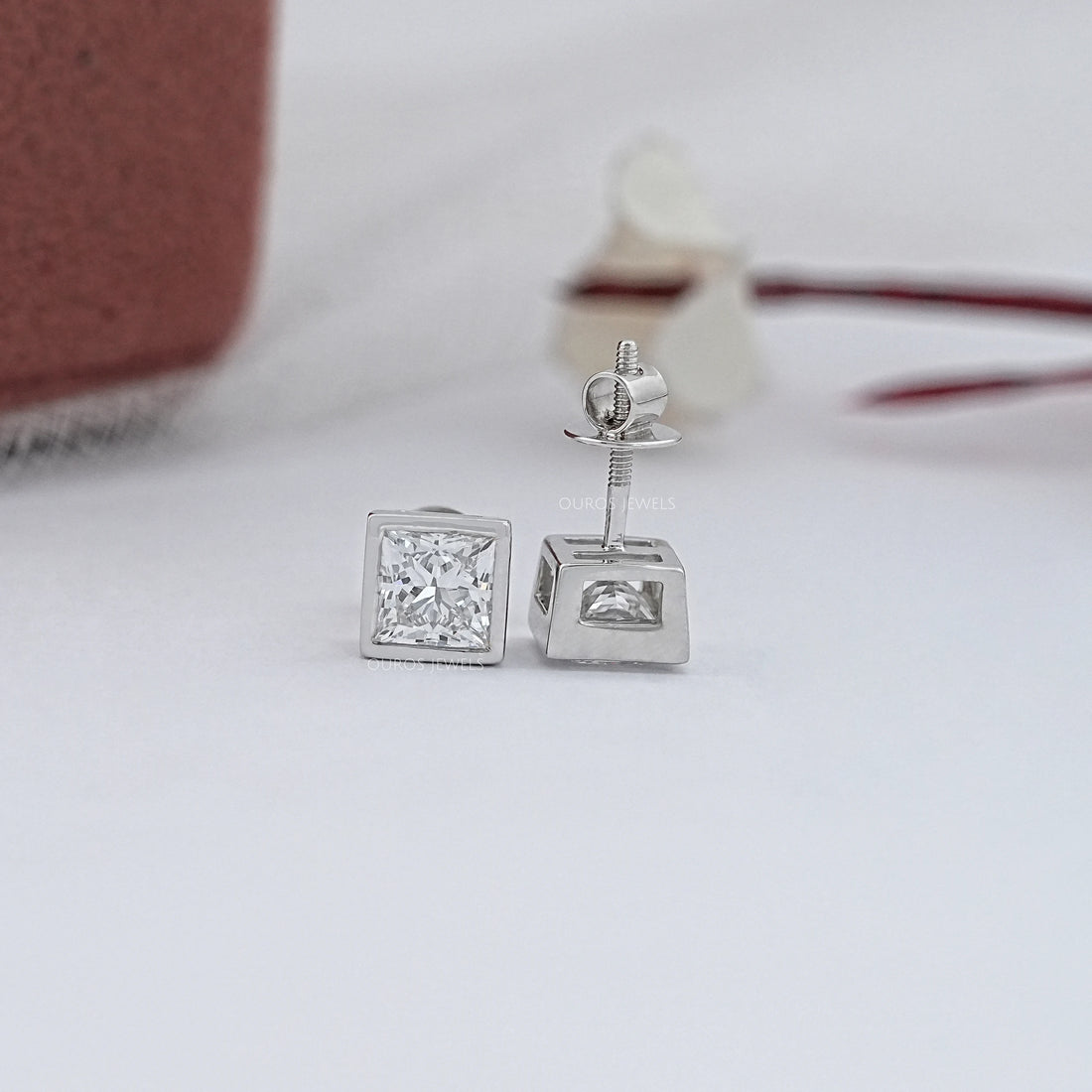 Princess Lab Diamond Bezel Stud Earrings Earrings