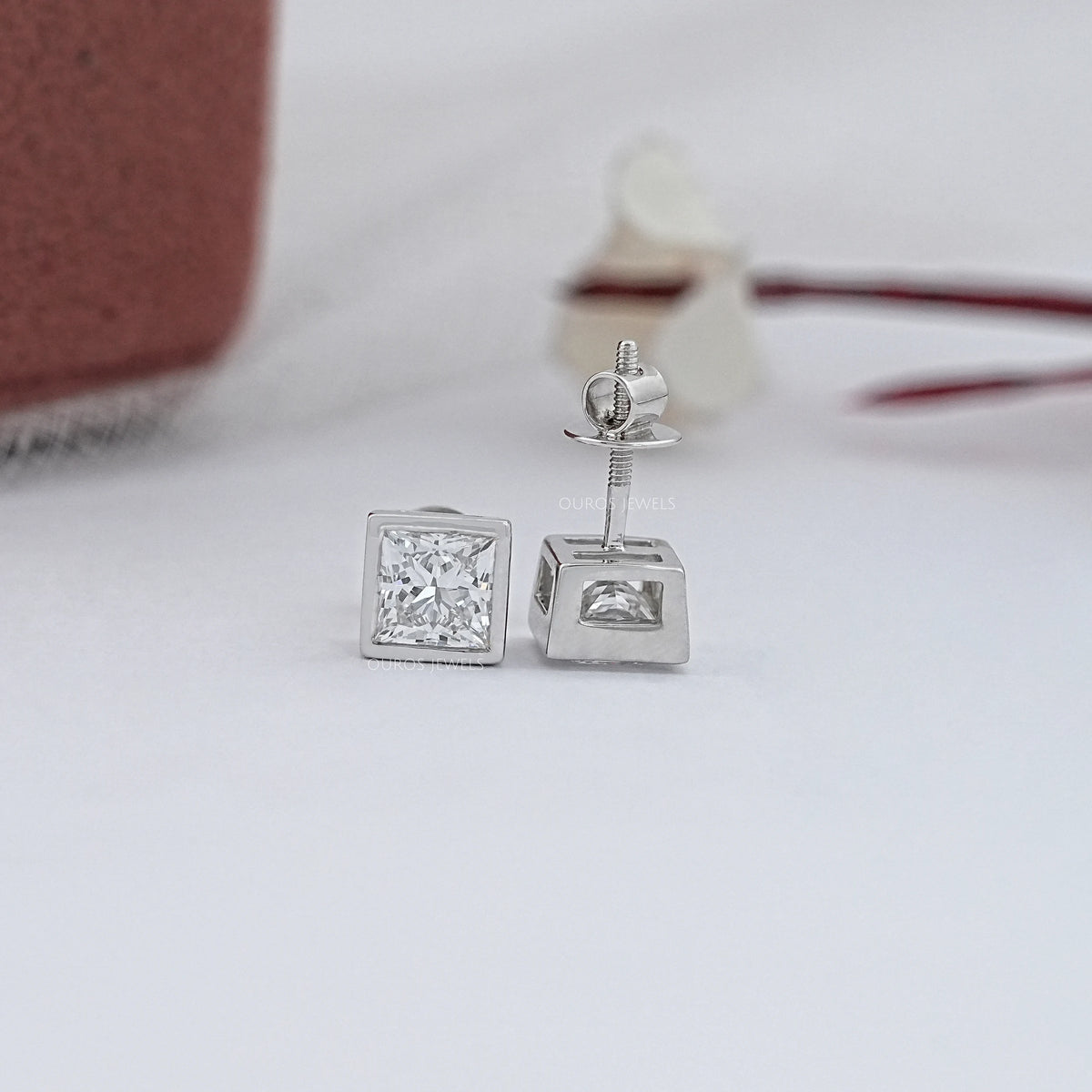 Princess Lab Diamond Bezel Stud Earrings Earrings
