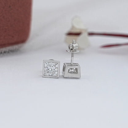 Princess Lab Diamond Bezel Stud Earrings Earrings