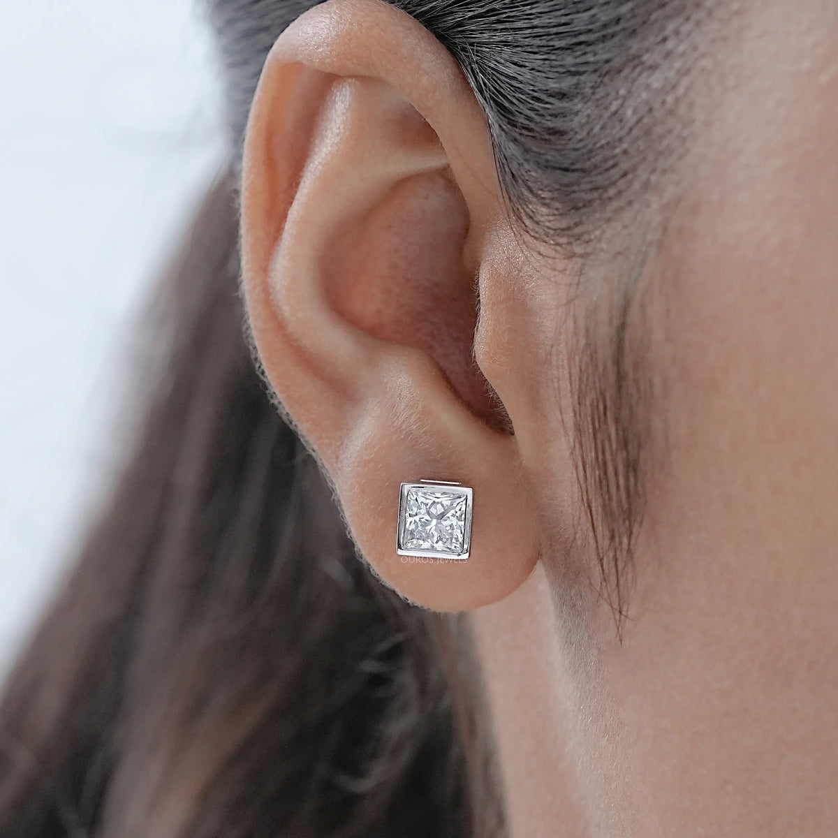 Princess Lab Diamond Bezel Stud Earrings Earrings