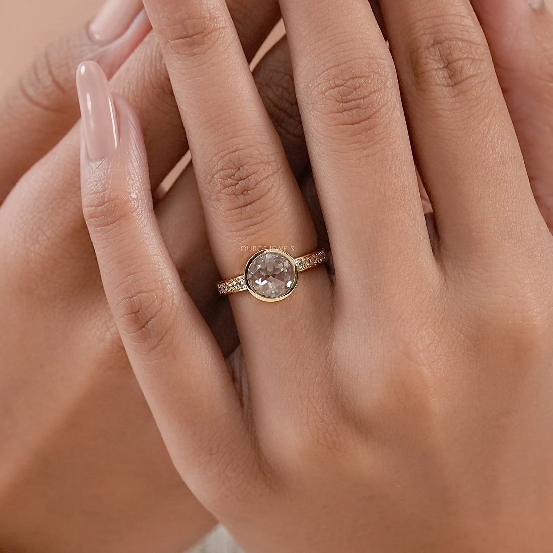 Rose Cut Round Accent Diamond Engagement Ring