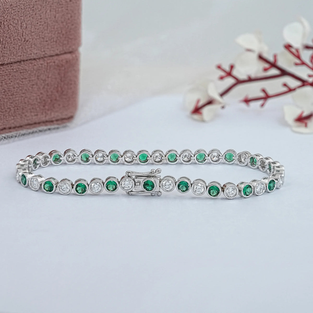 Round Cut Gemstone & Diamond Tennis Bracelet Bracelet