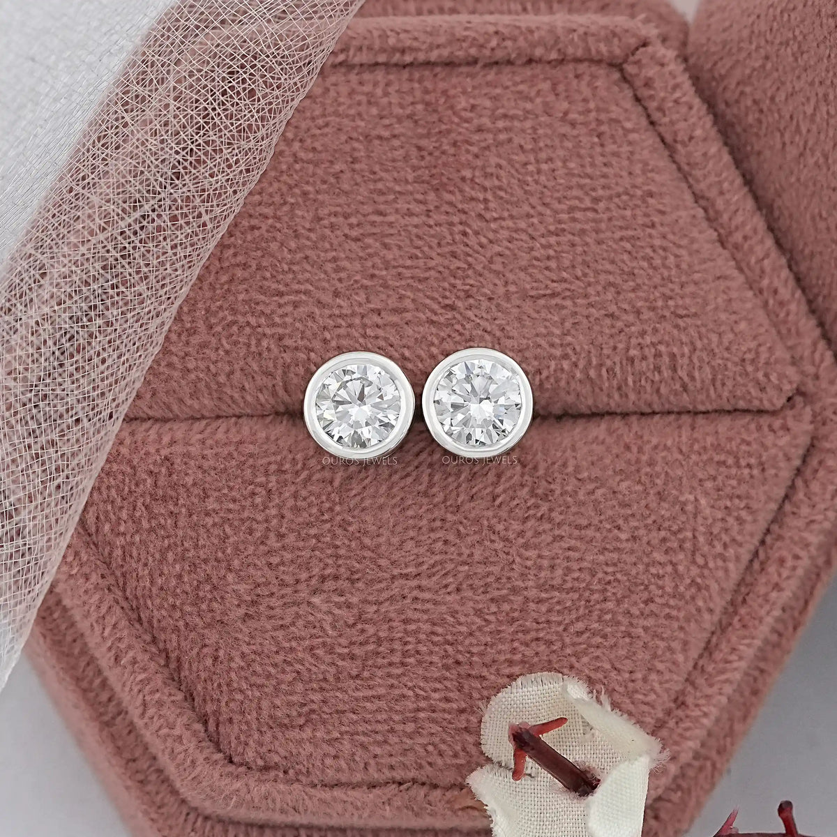 Round Lab Diamond Bezel Stud Earrings Earrings