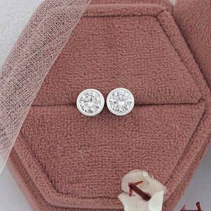 Round Lab Diamond Bezel Stud Earrings Earrings
