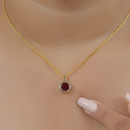 Pigeon Blood Ruby Round Gemstone Bezel Pendant Necklaces