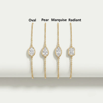 Multi Lab Diamond Bezel Set Solitaire Chain Bracelet