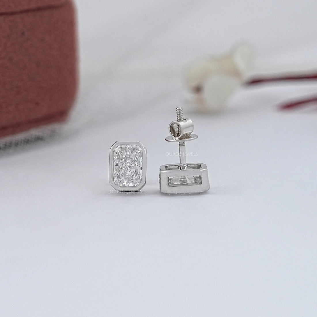 Bezel Radiant Lab Diamond Stud Earrings Earrings