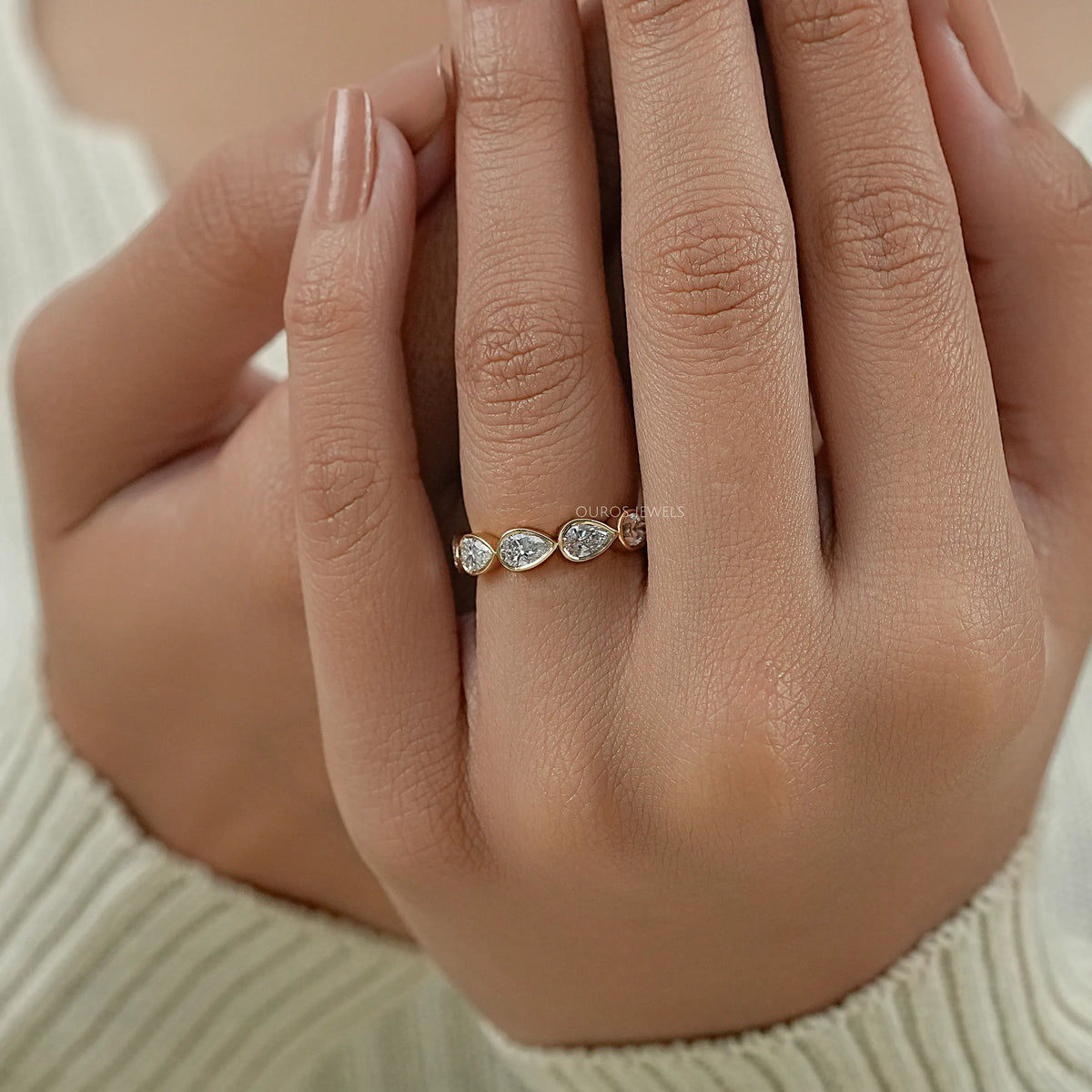 East West Bezel Pear Diamond Band Ring