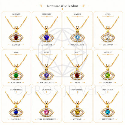 Birth Stone Evil Eye Lab Diamond Pendant Necklaces
