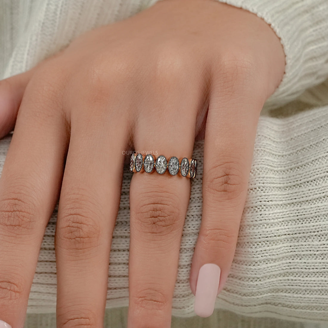 Old Mine Oval Cut Black Coating Eternity Band Ring