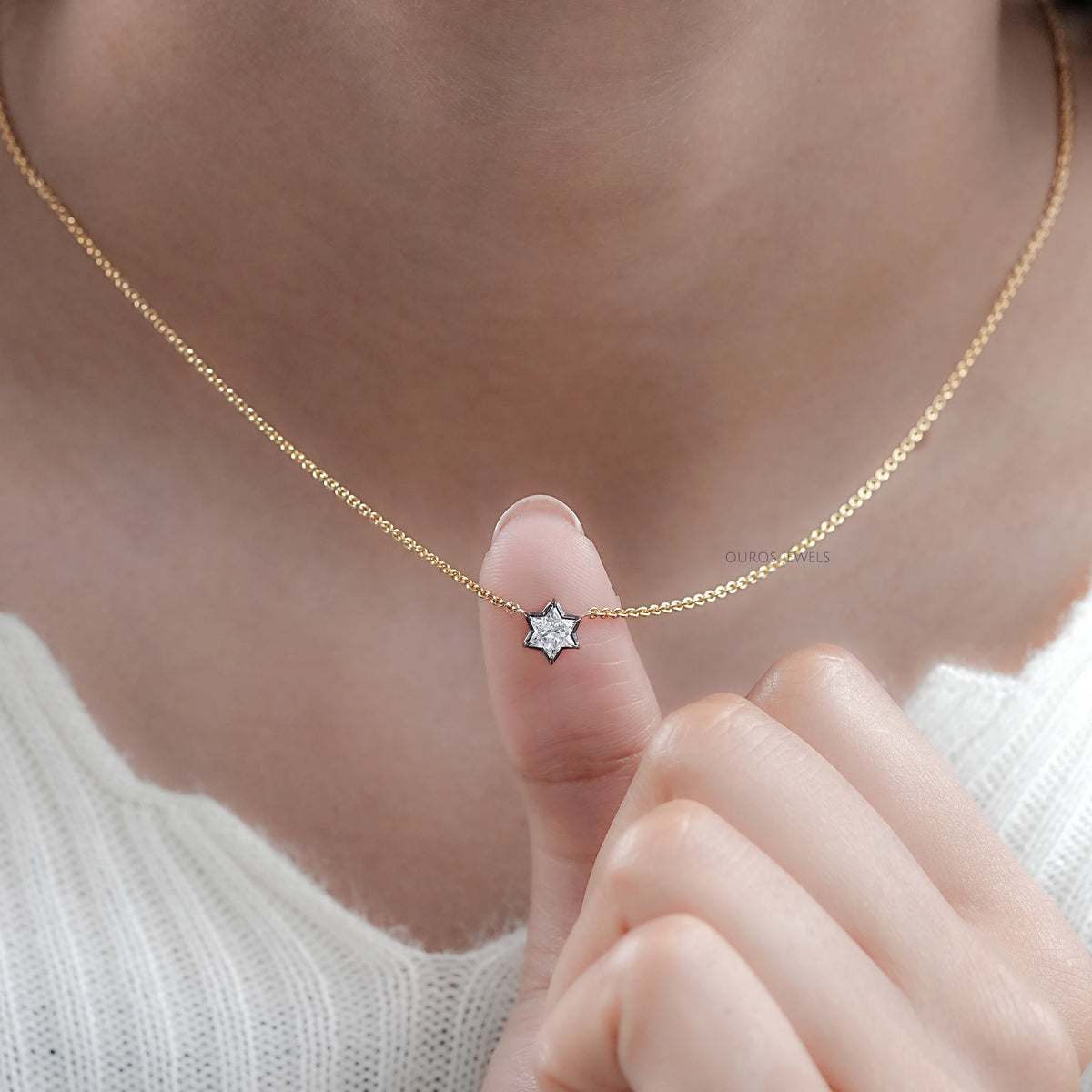 David Star Lab Diamond Bezel Set Solitaire Pendant Necklaces