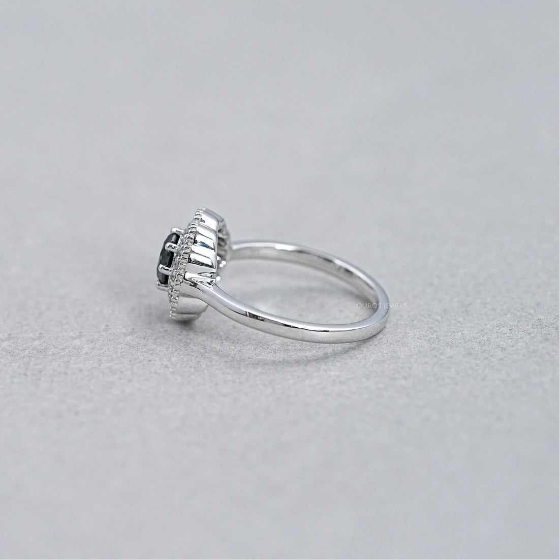 Double Halo Round Shape Black Diamond Engagement Ring Rings