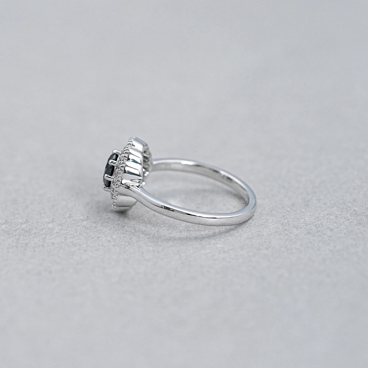 Double Halo Round Shape Black Diamond Engagement Ring Rings