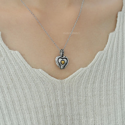 Heart Shaped Round Diamond Signet Pendant Necklaces