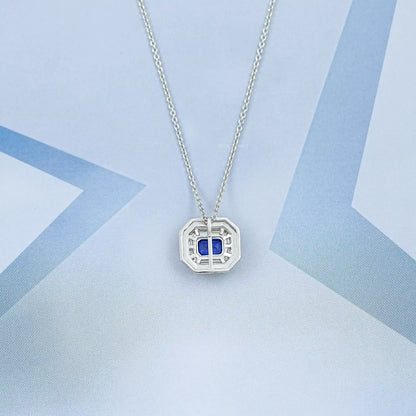 Enamel And Sapphire Gemstone Halo Pendant Necklaces