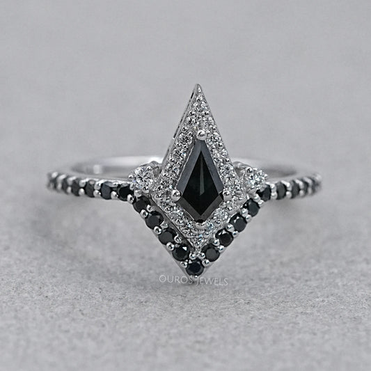 Black kite Cut Halo Curved Wedding Ring Rings