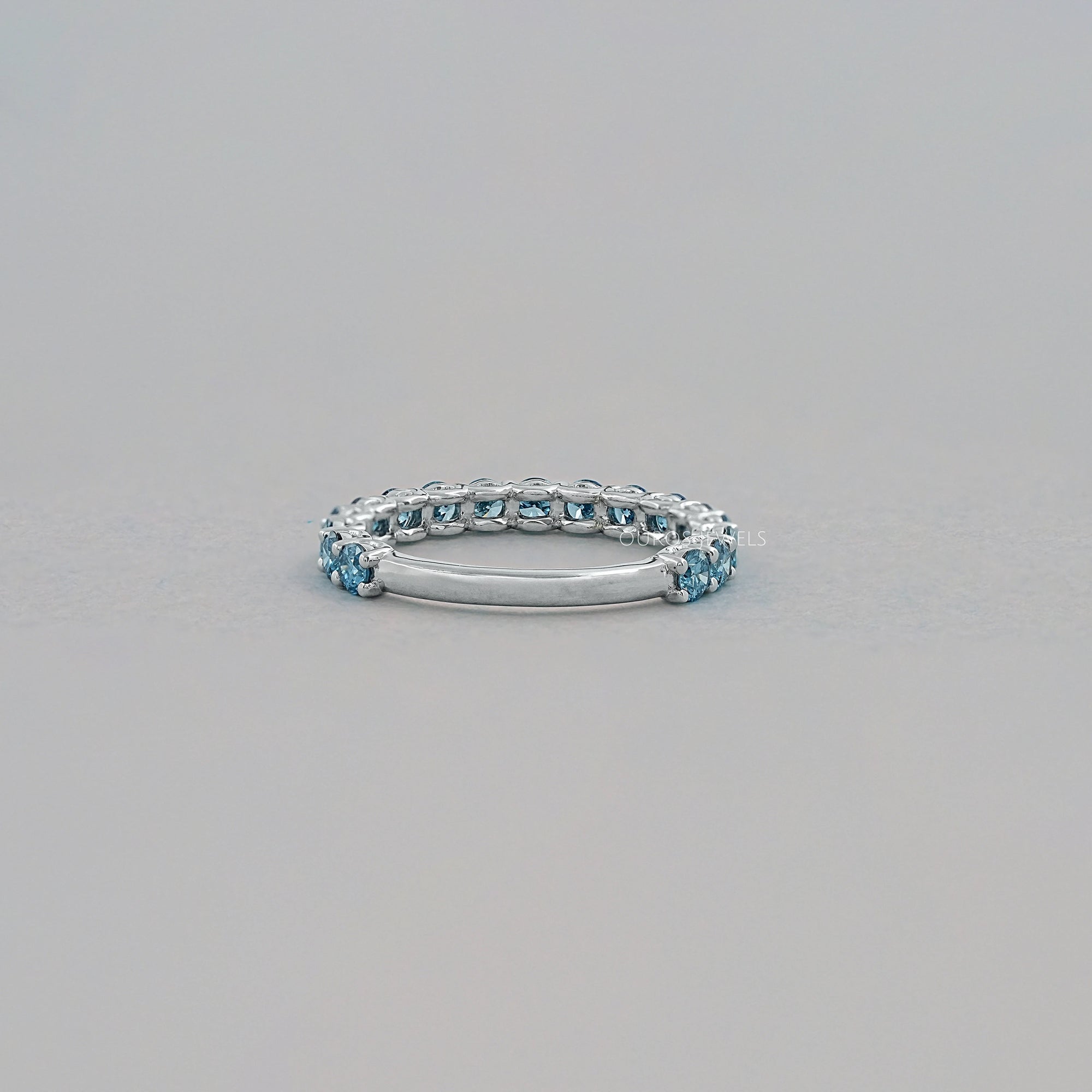 Pink Round Cut Lab Grown Diamond Half Eternity Wedding Ring