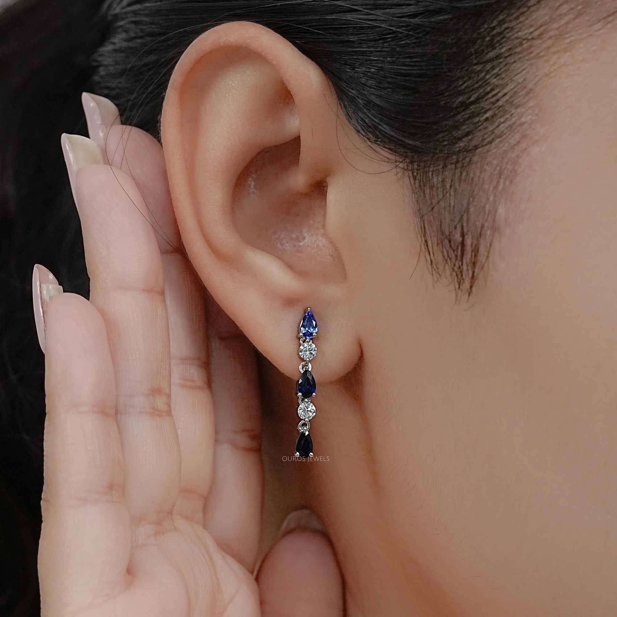 Blue Pear Cut Gemstone Drop Dangle Earrings Earring