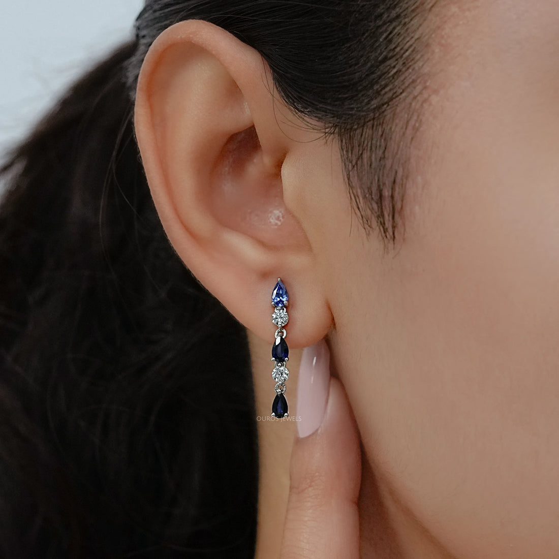 Blue Pear Cut Gemstone Drop Dangle Earrings Earring