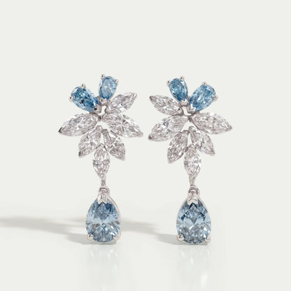 Blue Pear Diamond Cluster Drop Earrings Earrings