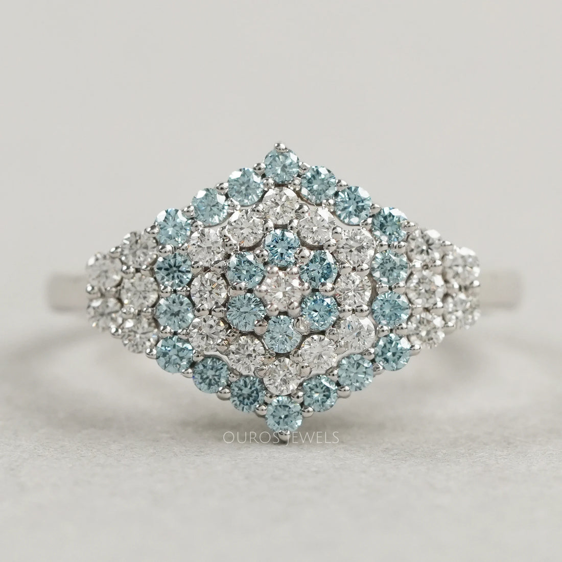 Fancy Blue Round Cut Cluster Lab Diamond Engagement Ring Rings