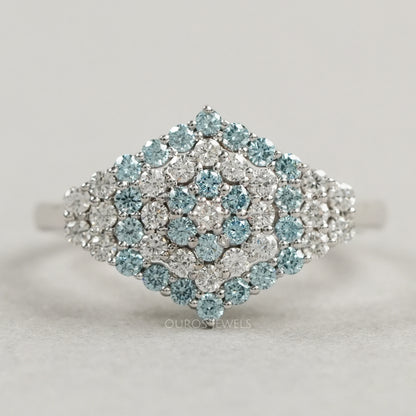Fancy Blue Round Cut Cluster Lab Diamond Engagement Ring Rings