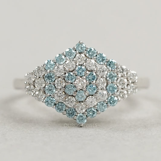 Fancy Blue Round Cut Cluster Lab Diamond Engagement Ring Rings