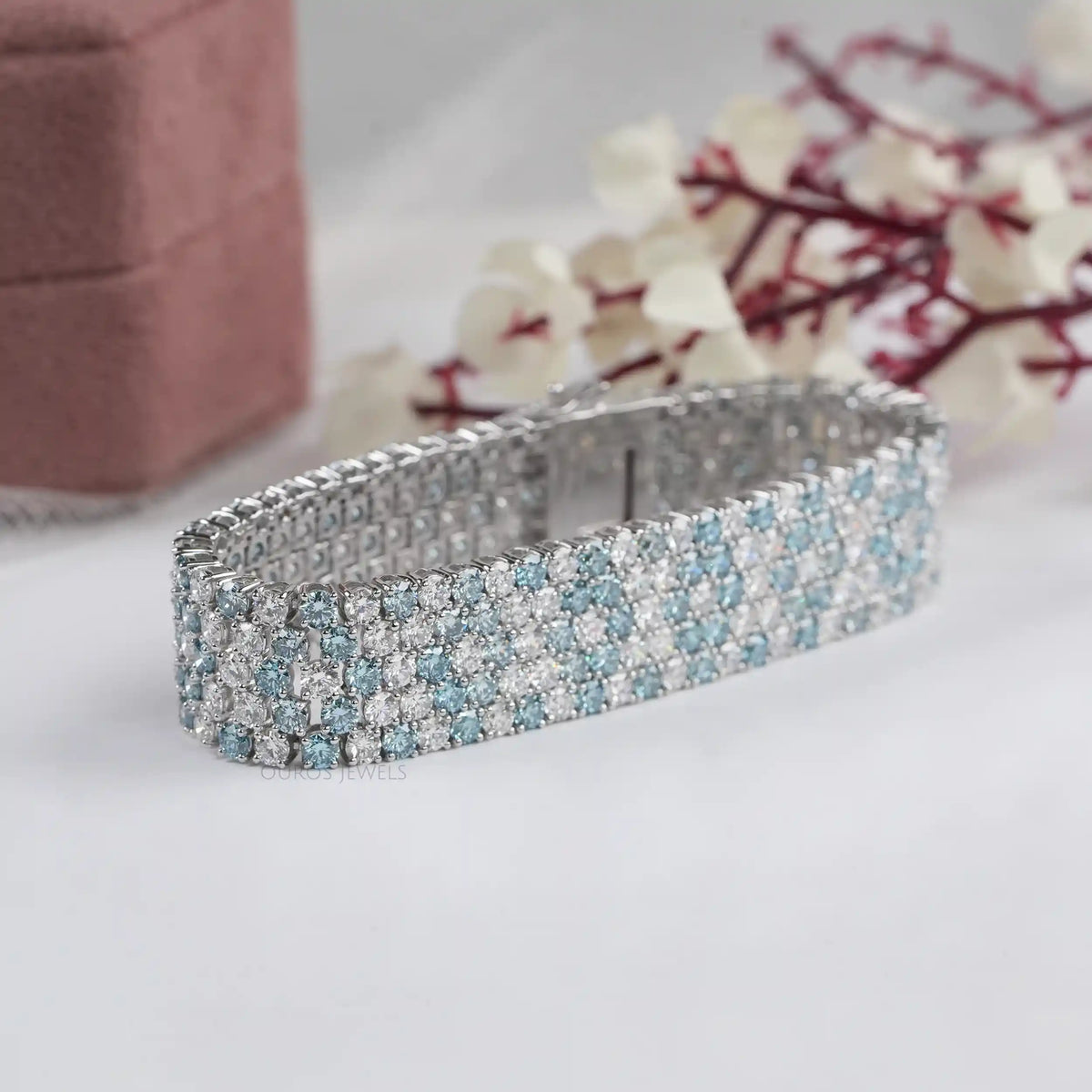 Blue Round Lab Diamond Wide Bracelet Bracelet
