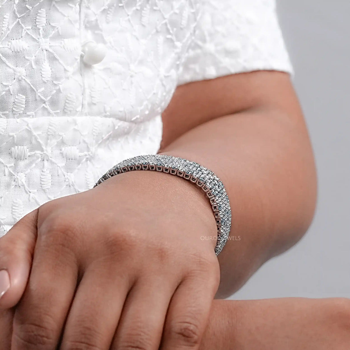 Blue Round Lab Diamond Wide Bracelet Bracelet