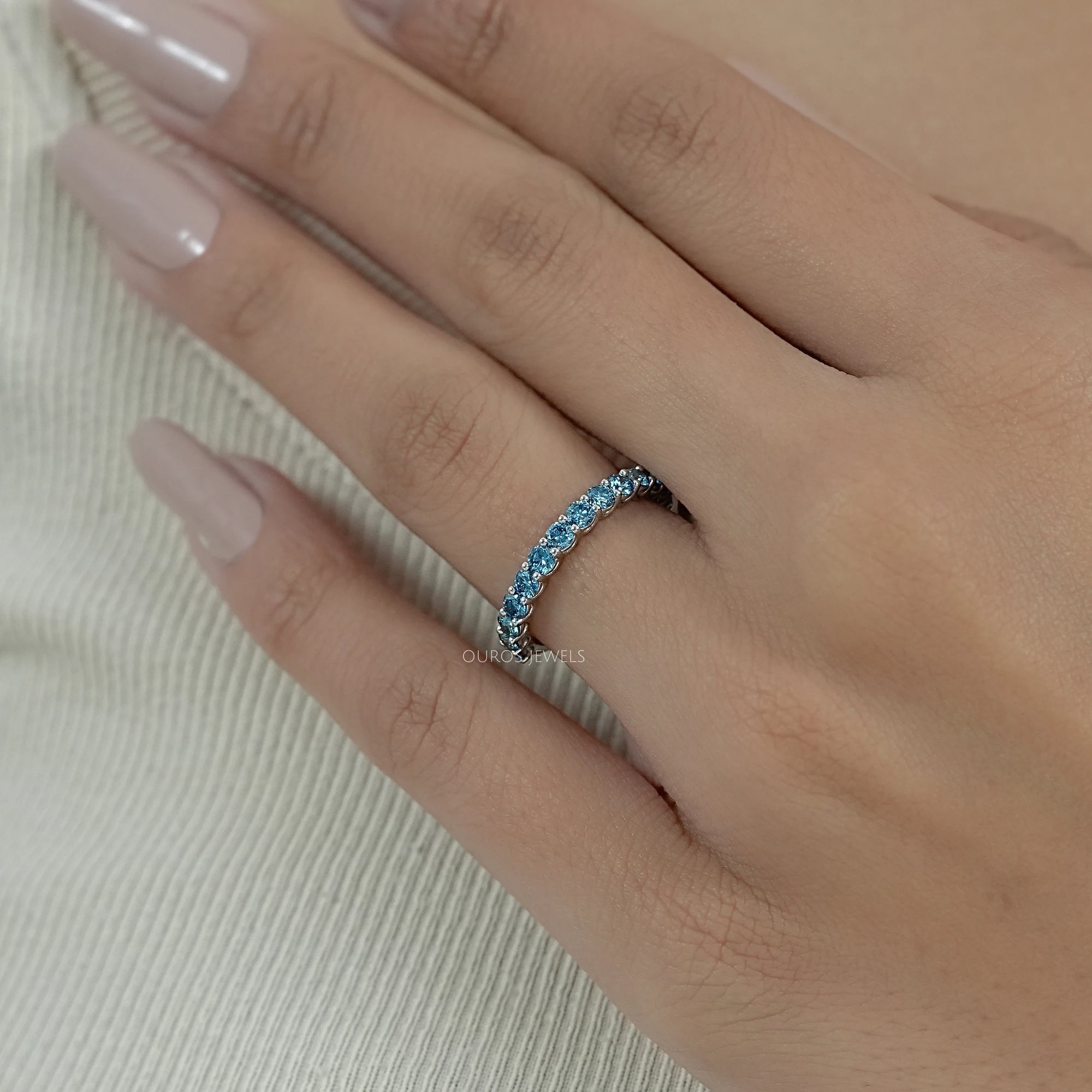 Pink Round Cut Lab Grown Diamond Half Eternity Wedding Ring