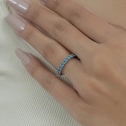 Pink Round Cut Lab Grown Diamond Half Eternity Wedding Ring