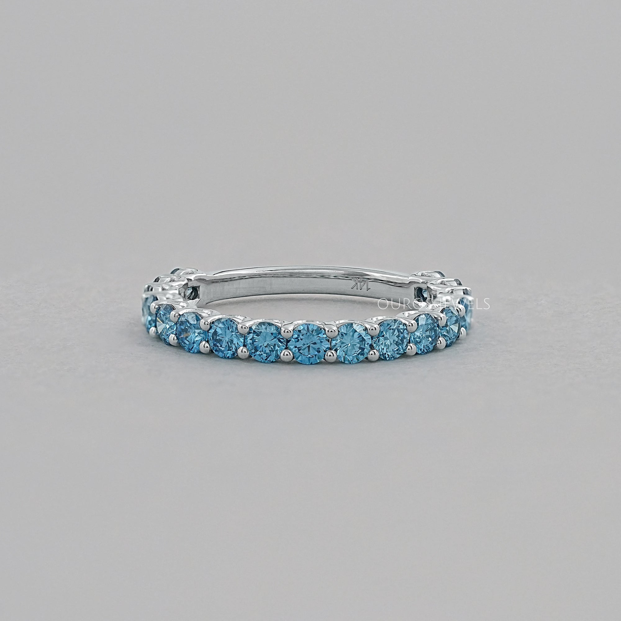 Pink Round Cut Lab Grown Diamond Half Eternity Wedding Ring