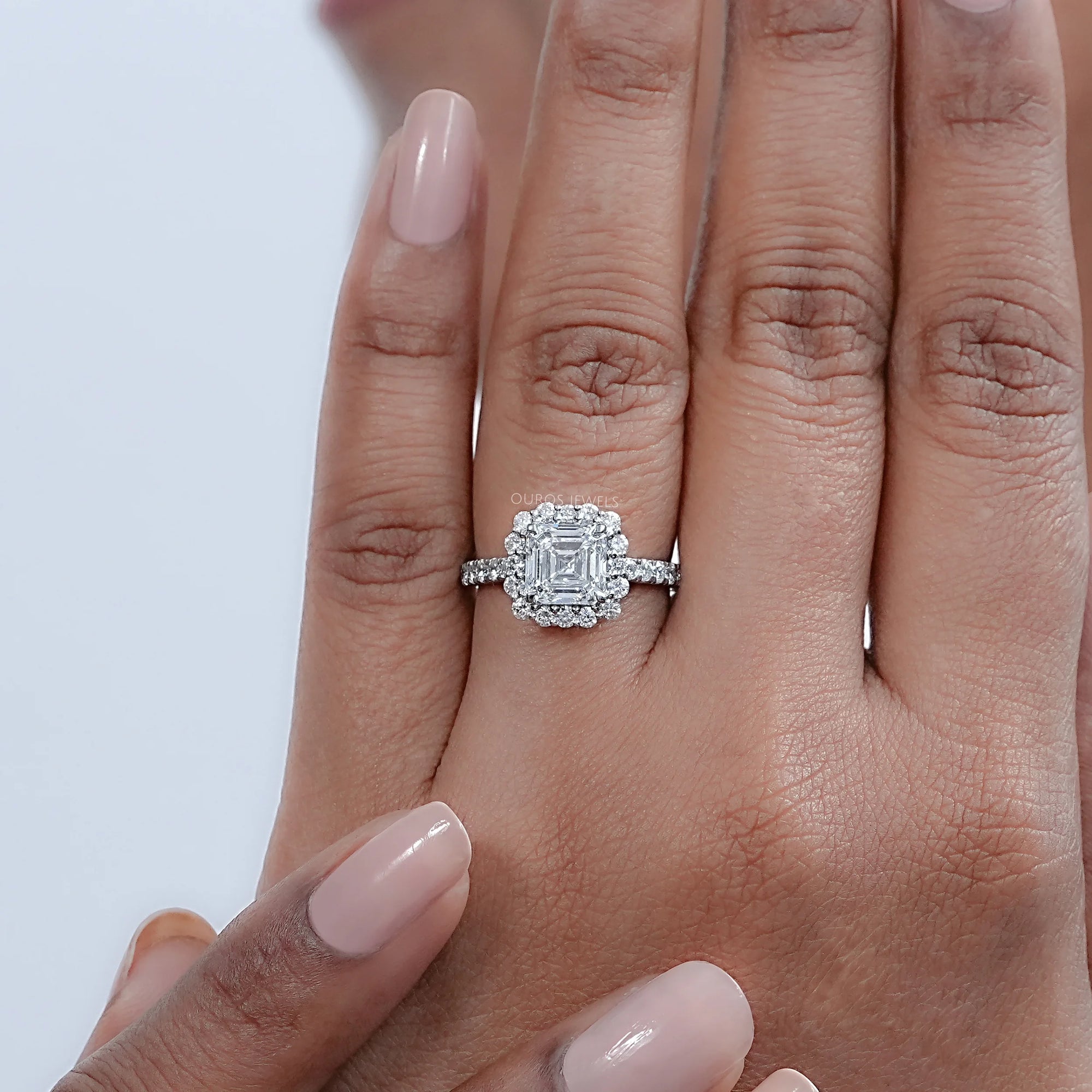 Asscher Cut Lab Diamond Halo Engagement Ring Rings