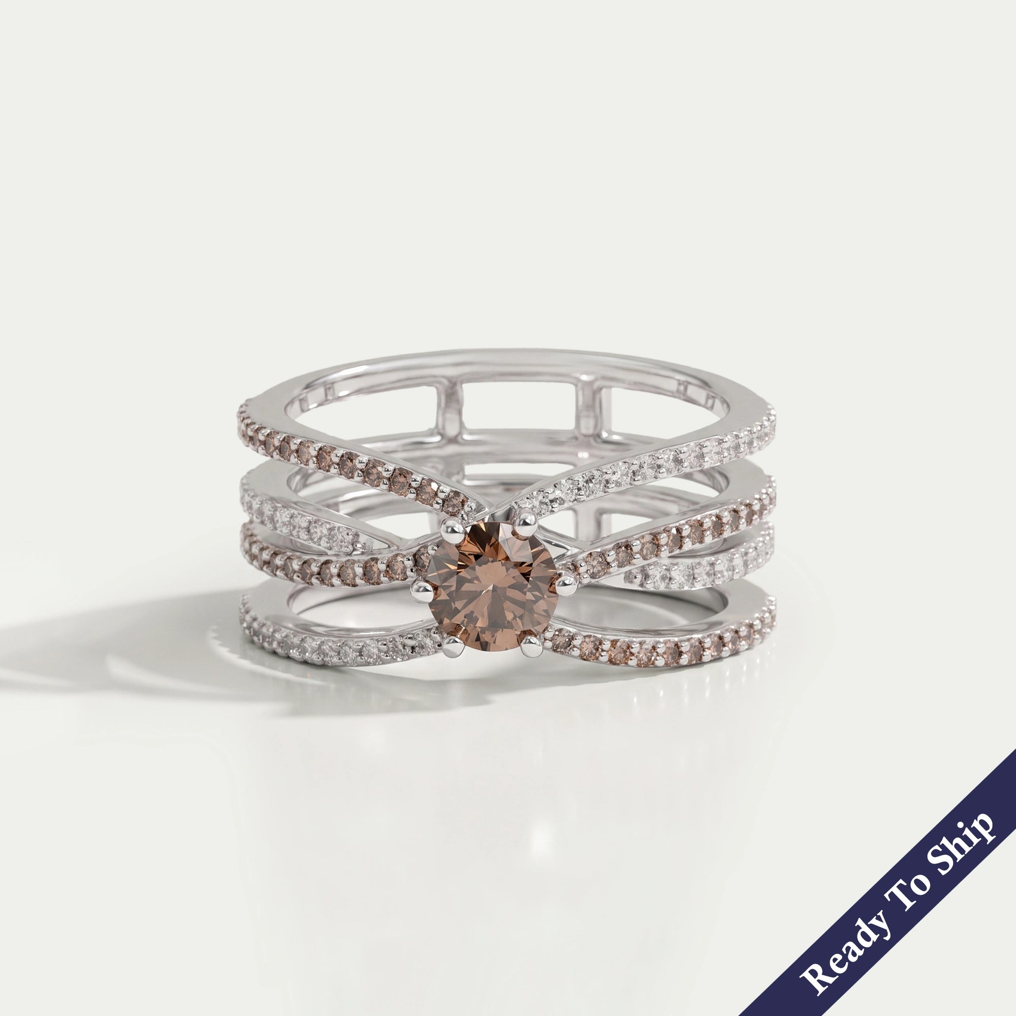 Brown Round Diamond Crossover Wedding Ring Ring
