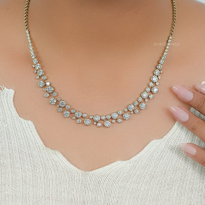 Bubble Set Bezel Cluster Lab Diamond Necklace