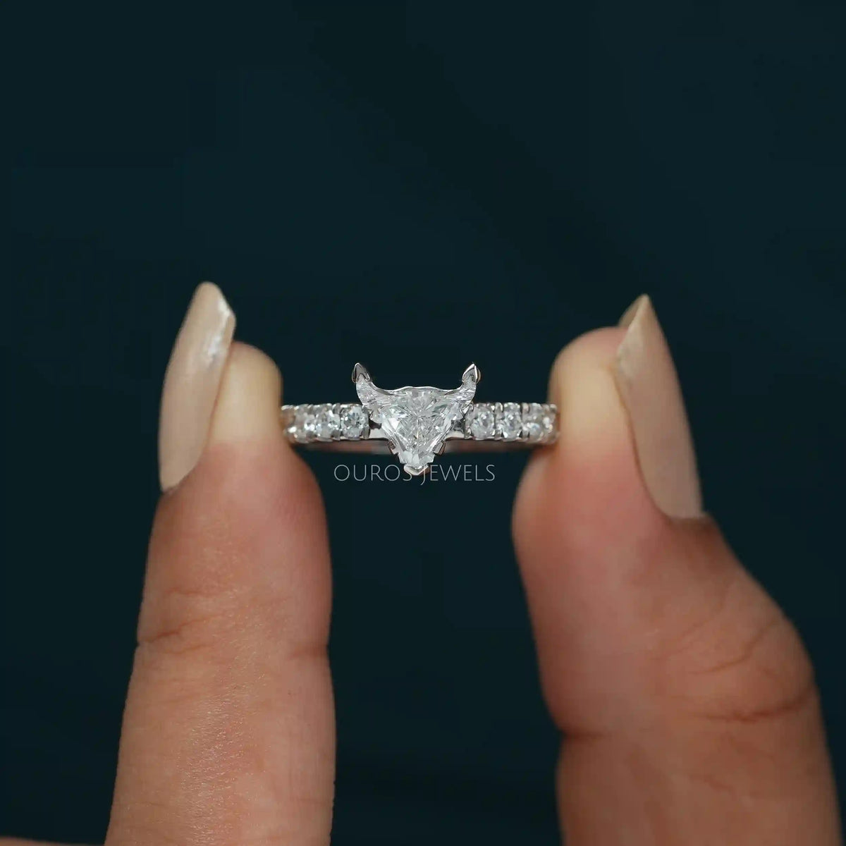 Bull Cut Lab Grown Solitaire Accent Diamond Engagement Ring