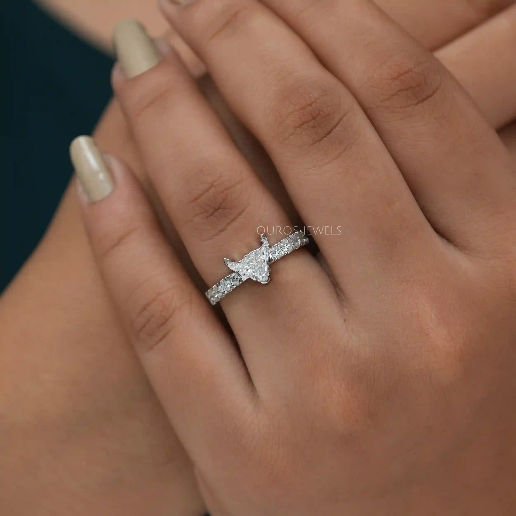 Bull Cut Lab Grown Solitaire Accent Diamond Engagement Ring
