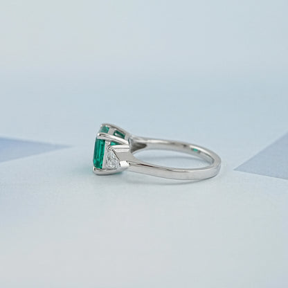 Asscher Cut Green Gemstone Three Stone Engagement Ring Ring