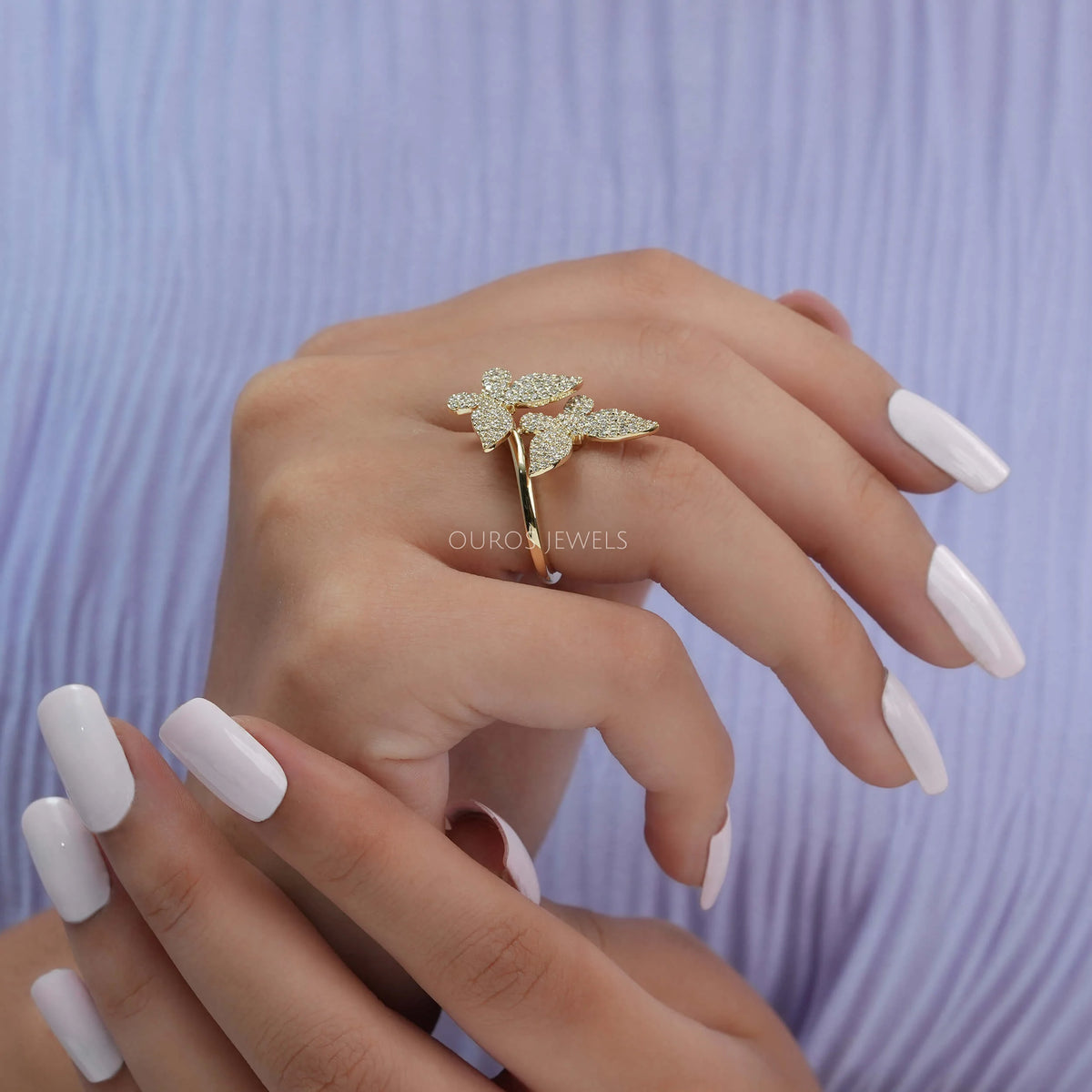 Butterfly Shape Round Cluster Diamond Anniversary Ring