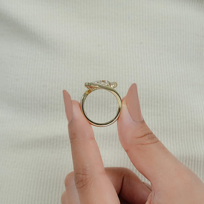 Old Mine Pear Lab Diamond Bypass Pave Ring