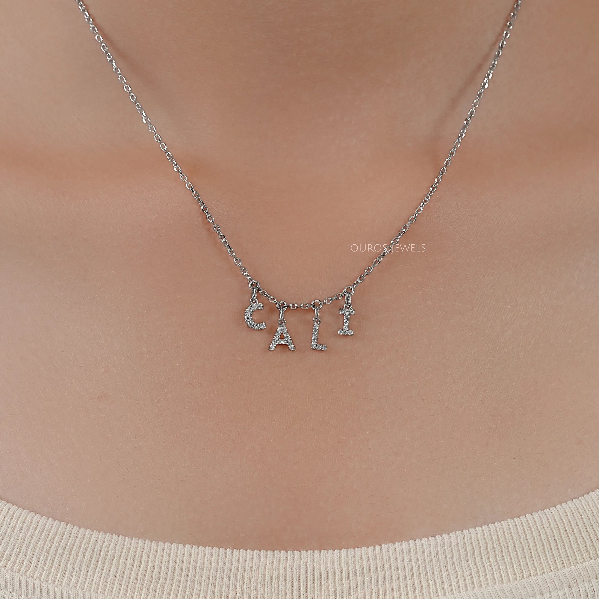 CALI Letter Round Diamond Customize Pendant Necklaces