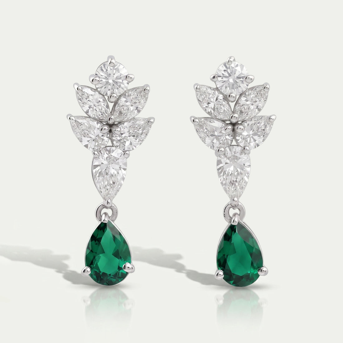 Emerald With Diamond Cluster Pear Drop Earrings Earring