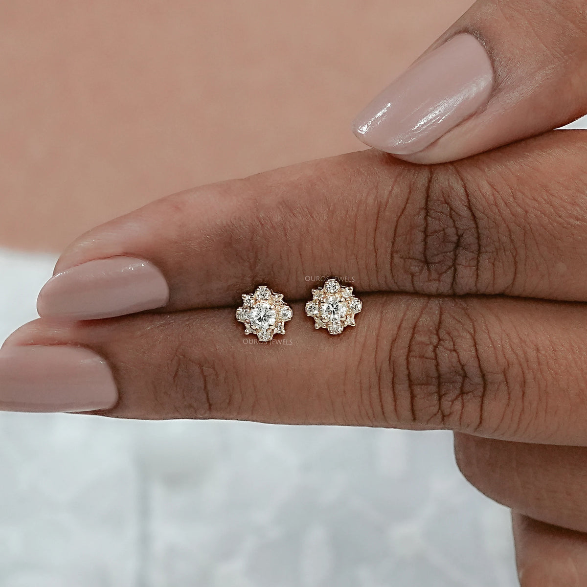 Round Lab Grown Cluster Diamond Studs Earring